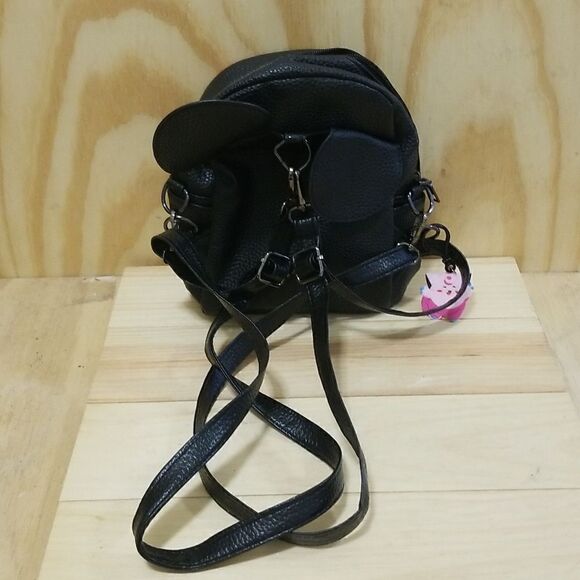 Mini Backpack Black Purse with Mouse Ears and Red Bow Vegan Leather - Picture 3 of 8